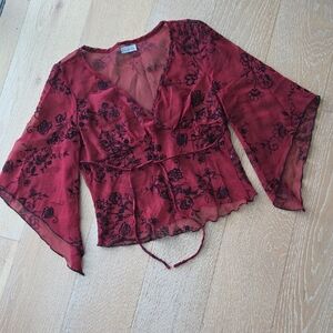 Charlotte Russe Burgundy Floral Lace Blouse